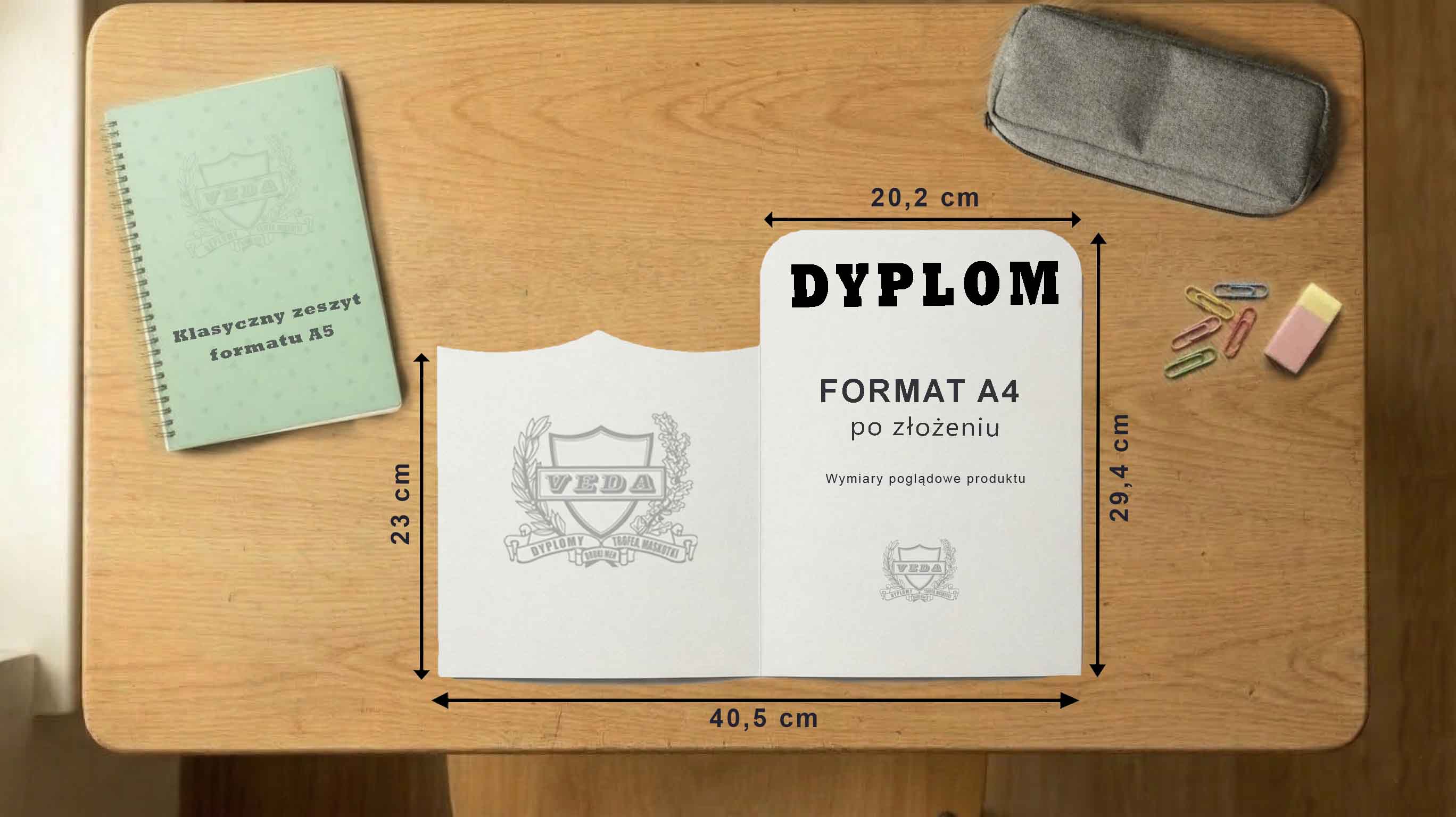 Wymiary rozkładanego certyfikatu dla przedszkolaka w formacie A4
