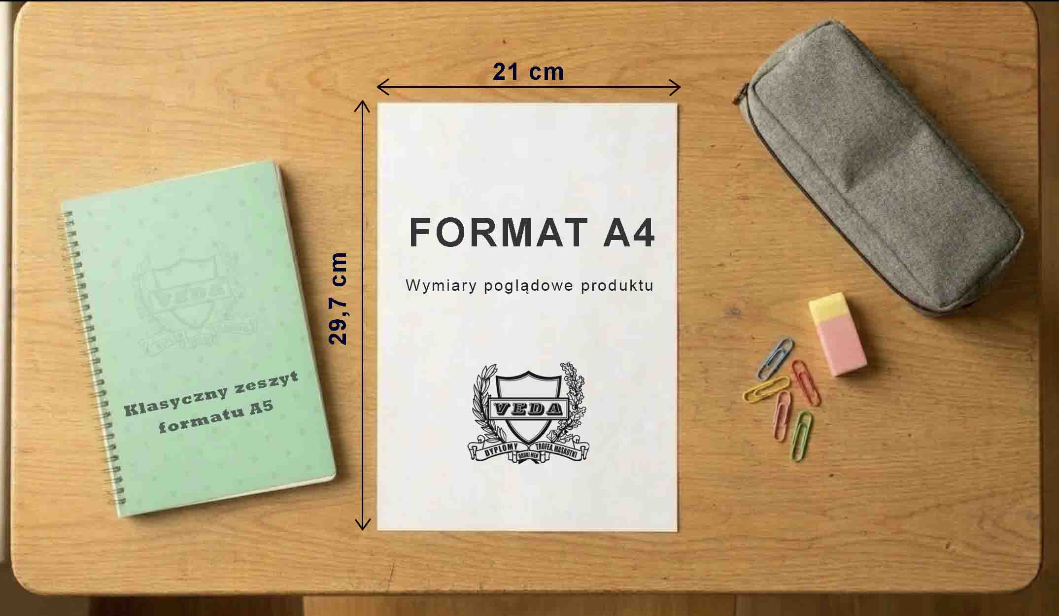 Wymiary pojedynczego arkusza A4 dla nagród i pamiątek szkolnych